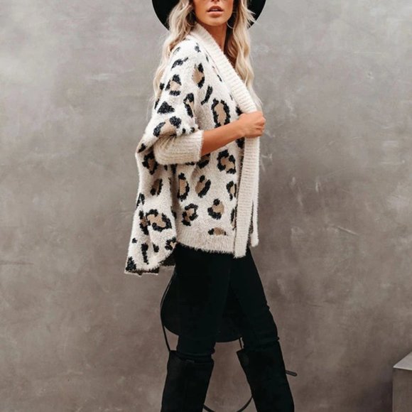 Fuzzy Leopard Cardigan Sweater - Picture 5 of 14
